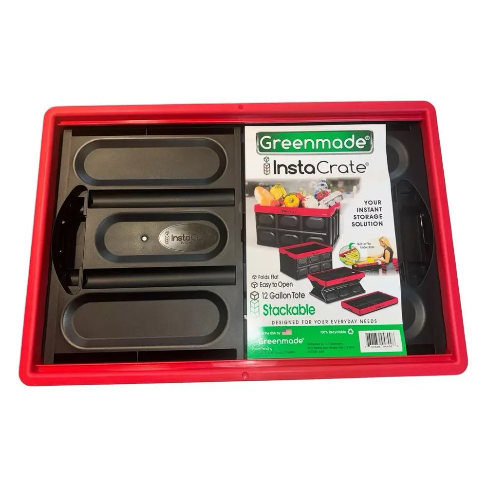 Greenmade InstaCrate 12 Gallon Collapsible Storage Crate Stackable Black Red
